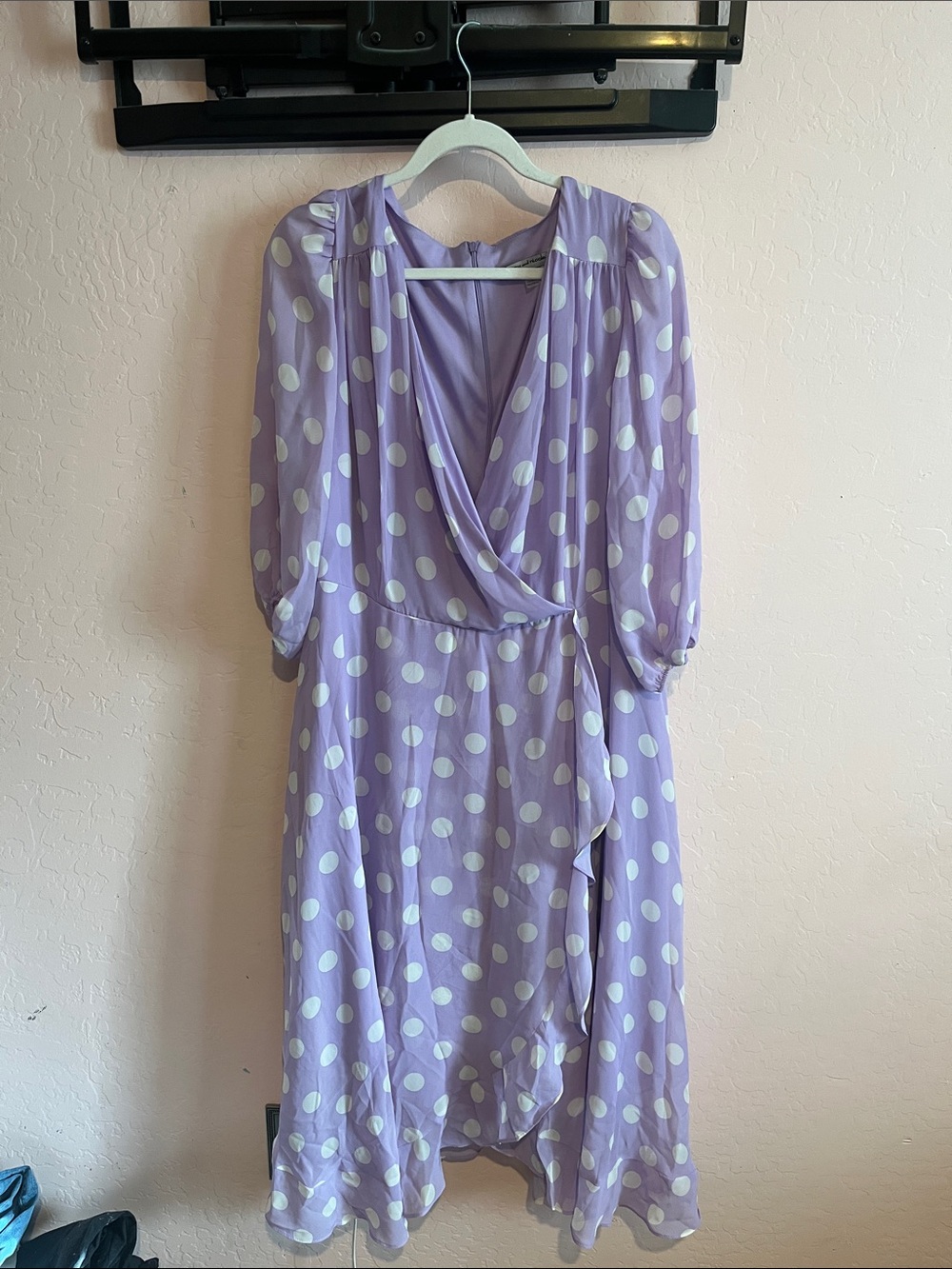 Danny & Nicole Lavender Polka Dot Wrap Midi Dress